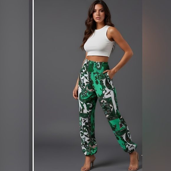 Green Geometric Carrot Pants - Picture 3 of 8